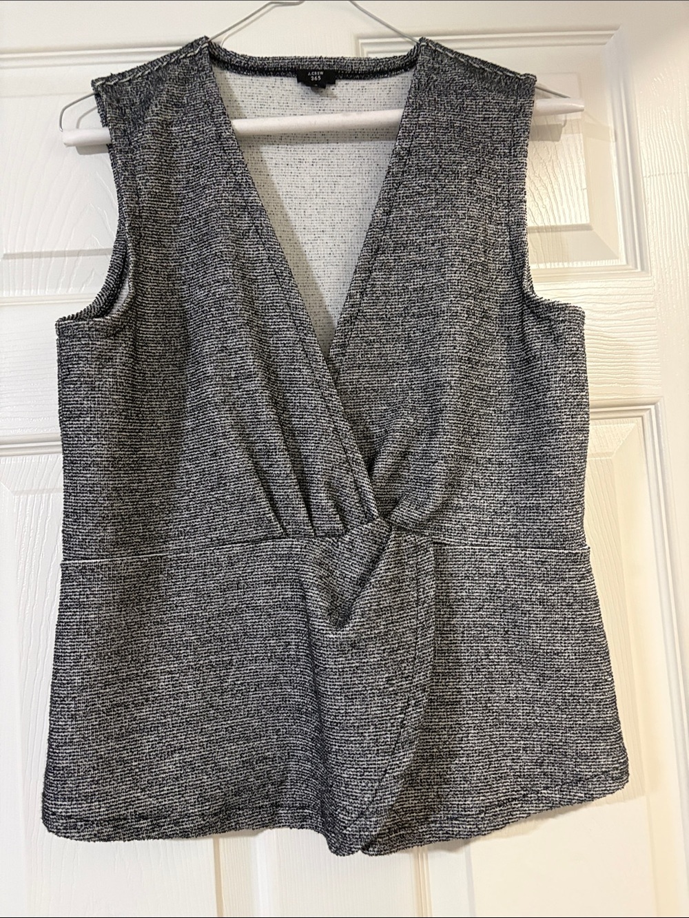 J. Crew Gray/Black/White Sleeveless Wrap-Front Shirt Small